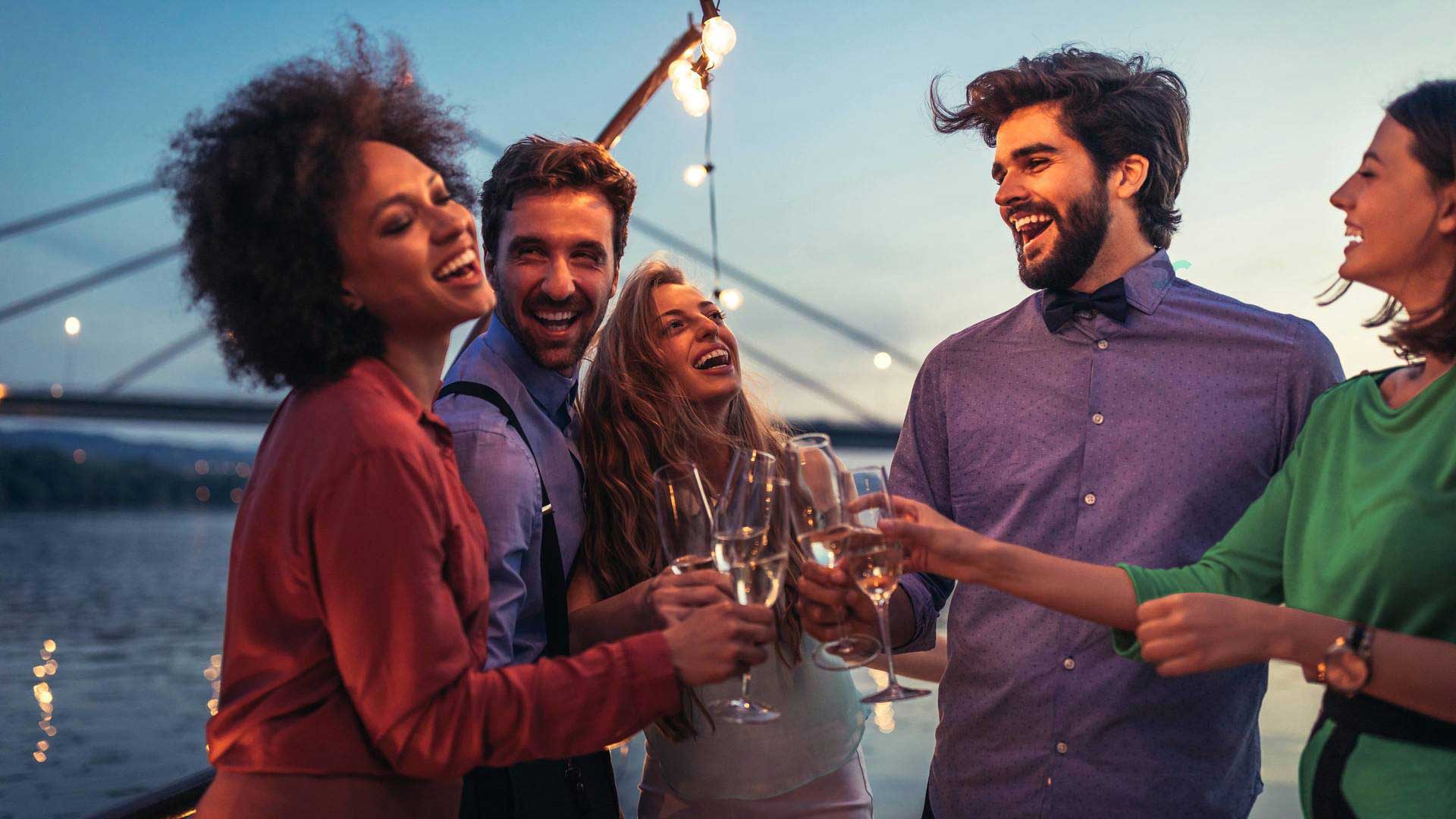 young adults champagne cheers