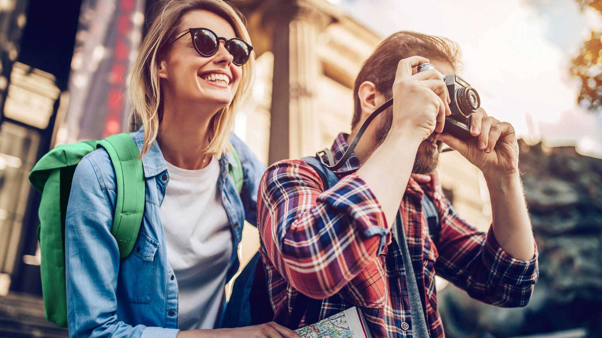 young couple travelling