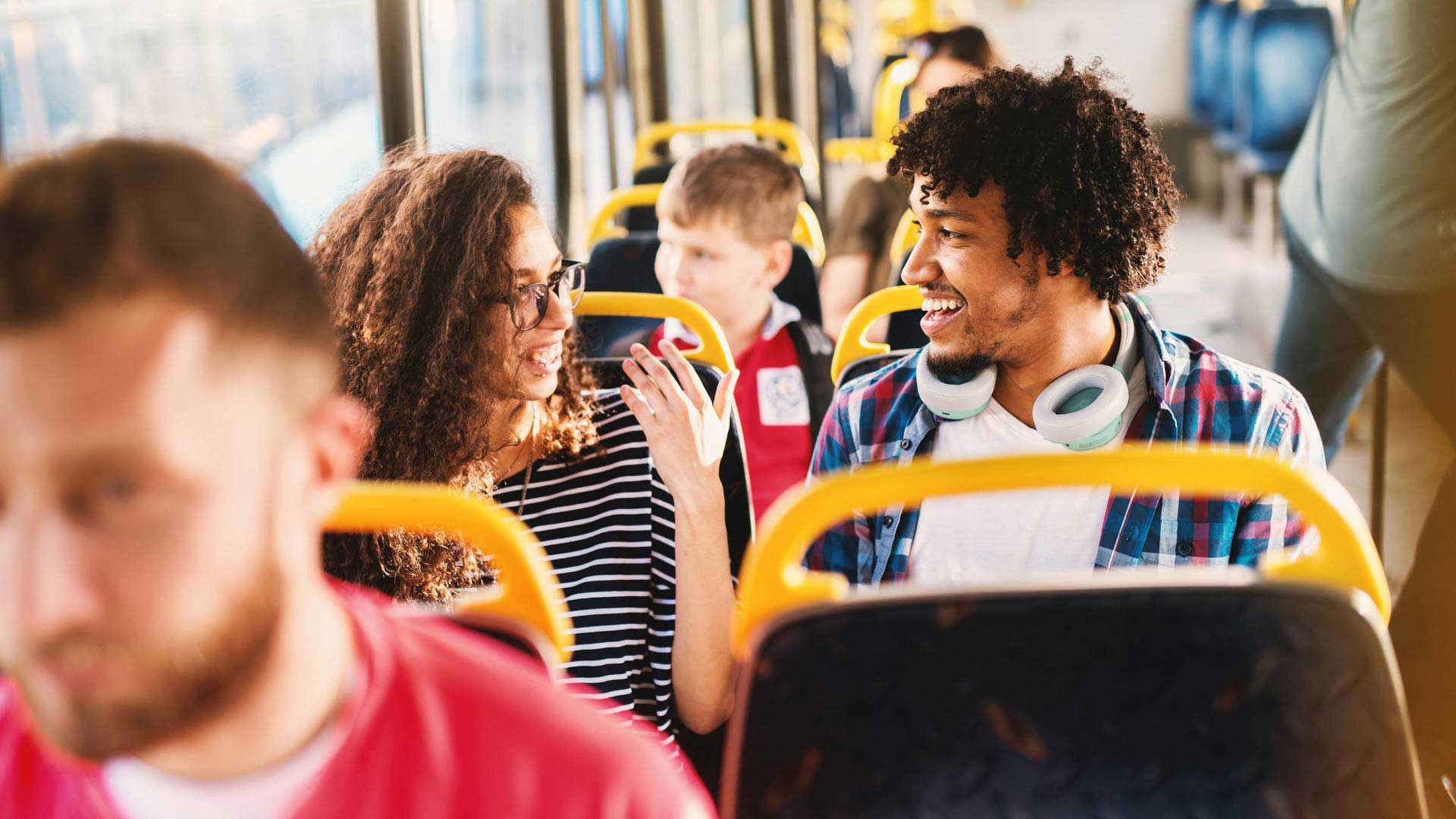 people talking on a bus